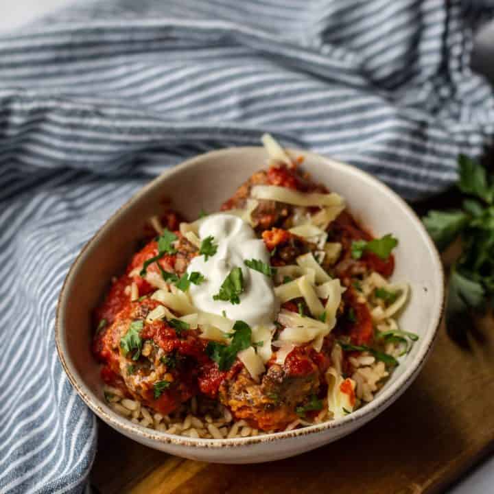 Bowl of Mexican Meatballs with rice